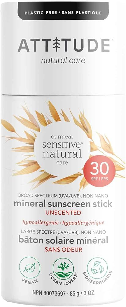 ATTITUDE Plastic-Free Mineral Sunscreen Stick for Sensitive Skin, Broad Spectrum UVA/UVB with Zin... | Amazon (US)