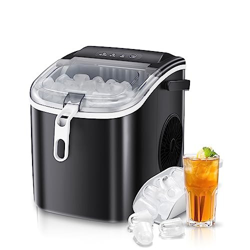 Antarctic Star Countertop Ice Maker Portable Ice Machine, Basket Handle,Self-Cleaning Ice Makers, 26Lbs/24H, 9 Ice Cubes Ready in 6 Mins, for Home Kitchen Bar Party (Black) | Amazon (US)