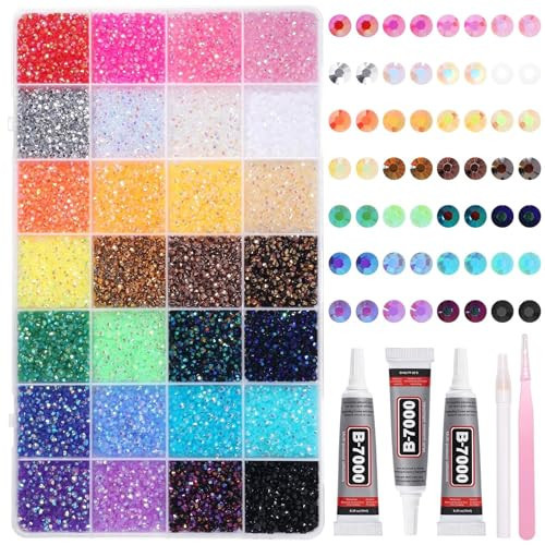 32000Pcs Rhinestones Bedazzling Kit with Tools, 3mm Color Resin Rhinestones for Bedazzling, Flatback Resin Gems for Crafts, Bedazzler Kit for Clothing Shoes DIY Face Makeup Tumblers | Amazon (US)