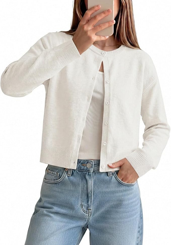 GRACE KARIN Cropped Cardigan Sweaters for Women Long Sleeve Crew Neck Open Front Jackets Y2K Fall... | Amazon (US)