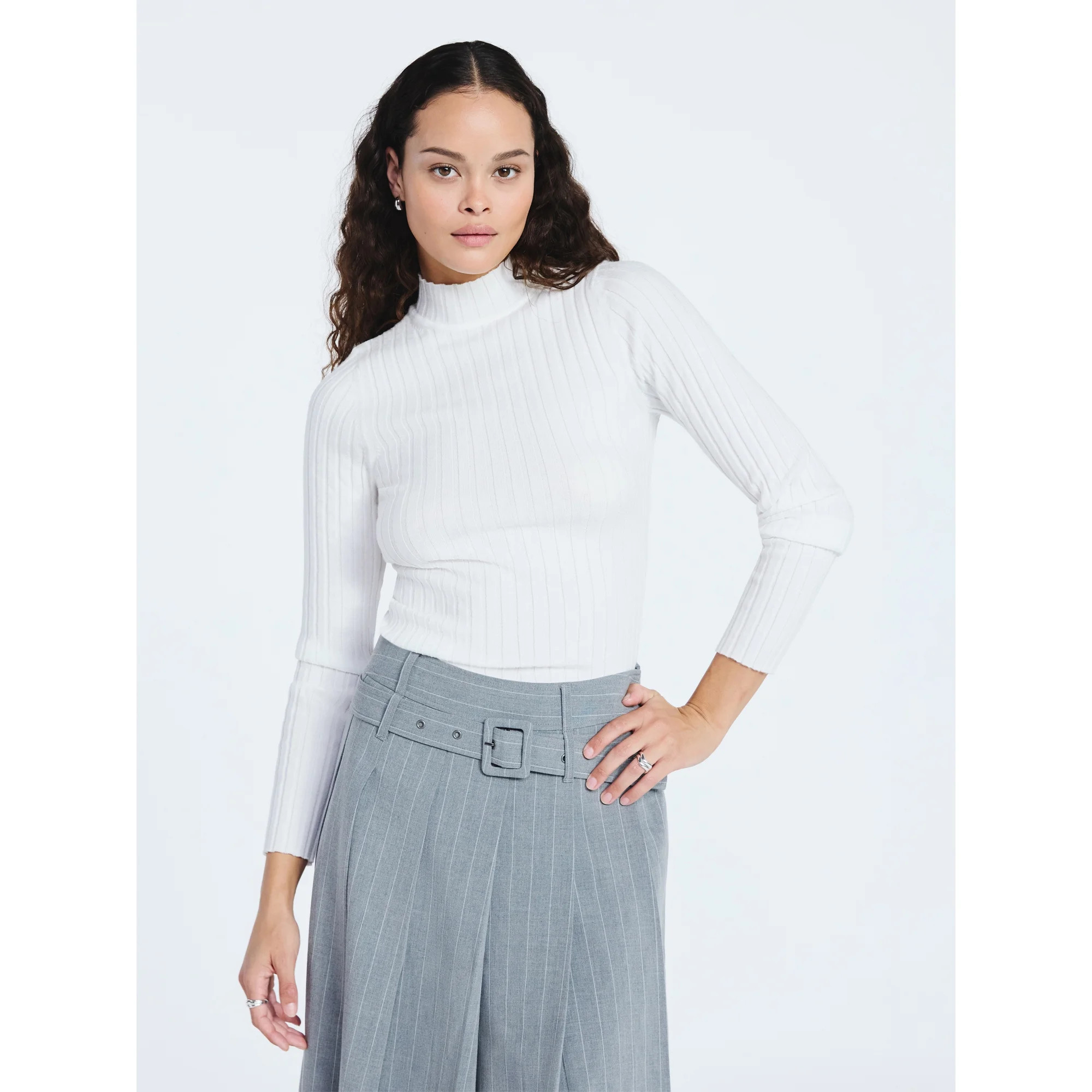 Scoop Women's Ribbed Mockneck Sweater, Lightweight, Sizes XS-XXL | Walmart (US)
