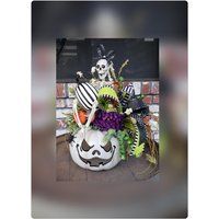 Whimsical Halloween Décor, Jack O Lantern Centerpiece, White Jackolantern With Skeleton Floral Arran | Etsy (US)