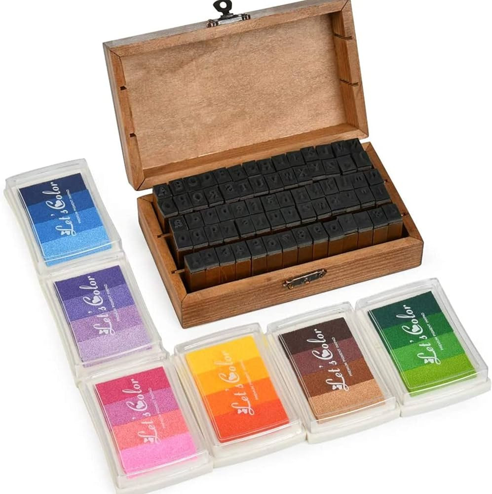 70PCS Alphabet Stamp Set Vintage Wooden Rubber Letter Number and Symbol Stamp Set with 6 Colorful... | Amazon (CA)