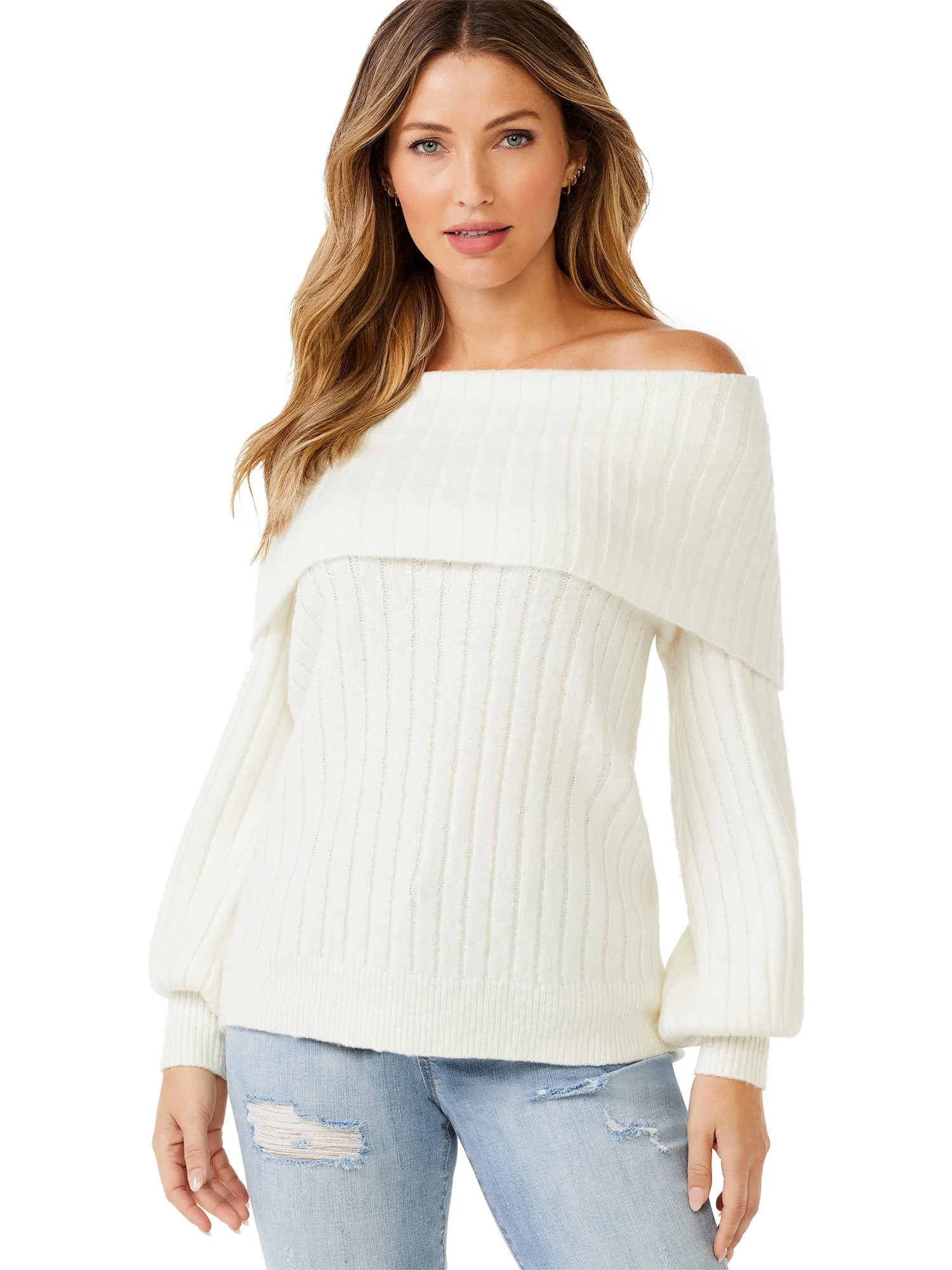Sofia Jeans by Sofia Vergara Women's Cozy Off-the-Shoulder Sweater - Walmart.com | Walmart (US)