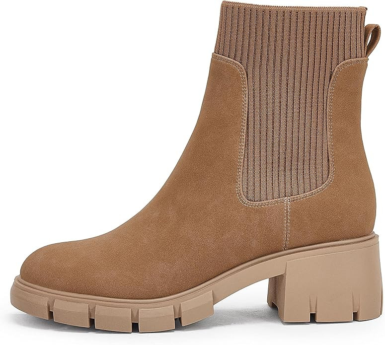 Ruanyu Womens Platform Ankle Boots Elastic Chunky Block Heel Chelsea Booties Lug Sole Non-Slip Co... | Amazon (US)