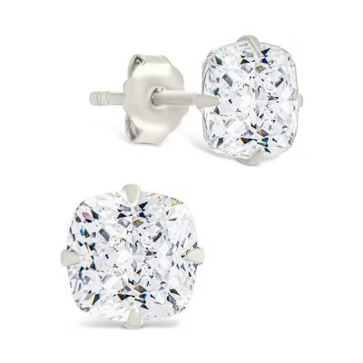 SHINE by Sterling Forever Sterling Silver Cushion Cut Prong Set Stud Earrings - Silver | Target