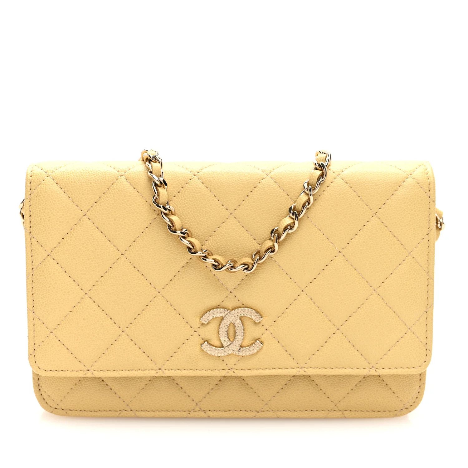 Chanel Caviar Quilted Studded CC Wallet on Chain WOC Yellow 1881222 | FASHIONPHILE (US)