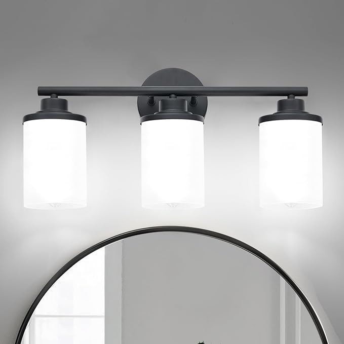 Matte Black Bathroom Light Fixtures,3-Light Black Vanity Lights,Black Bathroom Lights Over Mirror... | Amazon (US)