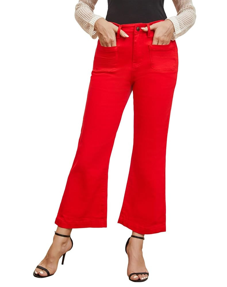 Women’s Wide Leg Petite Jeans High Waisted Stretchy Cropped Flare Jeans with Patch Pockets | Amazon (US)