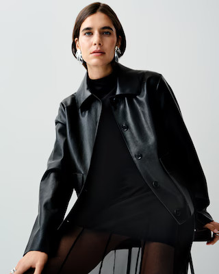 F&F Faux Leather Button-Up Jacket in Black | Tesco F&F