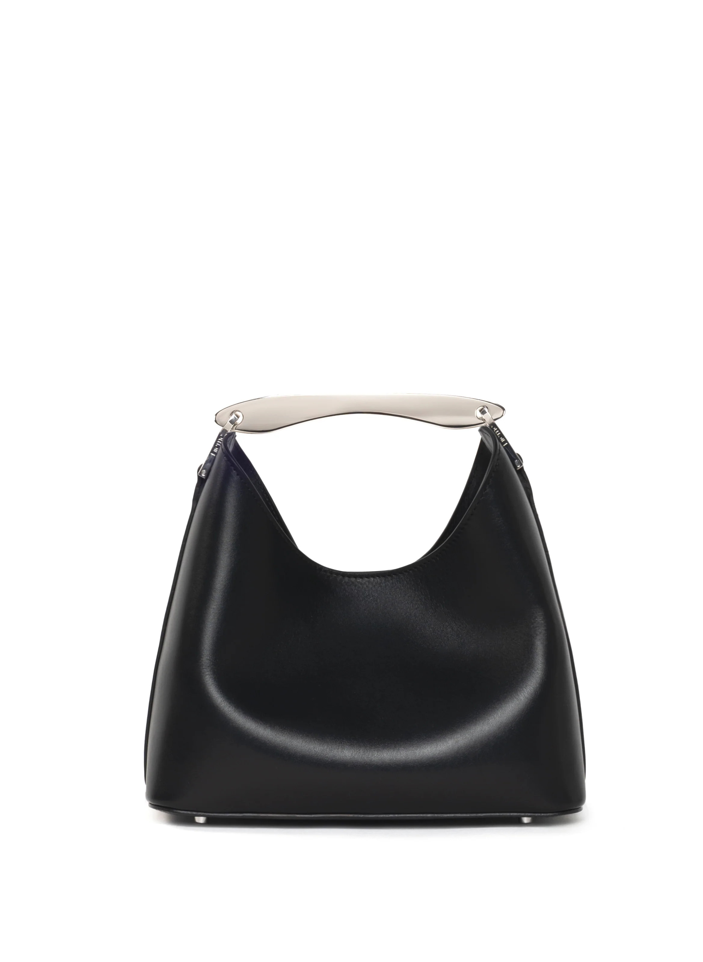 Small Boomerang Leather Black Silver Handle - Leather Handbags for Women - Elleme | Elleme