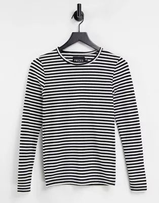 Pieces long sleeve t-shirt in black and white stripe | ASOS | ASOS (Global)