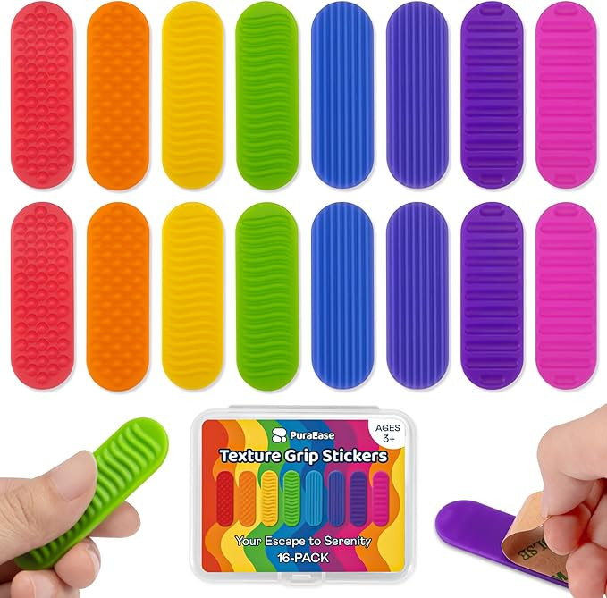 Textured Sensory Stickers for Kids – 16PC Silicone Adhesive Calm Strips for Anxiety Relief, Aut... | Amazon (US)