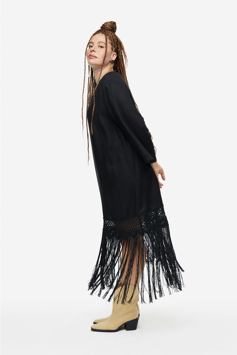 Fringe-hem Linen-blend Dress | H&M (US + CA)
