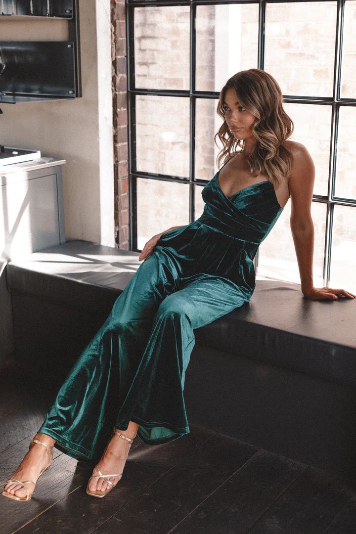 Quinnie Velvet Jumpsuit - Emerald | Petal & Pup (US)