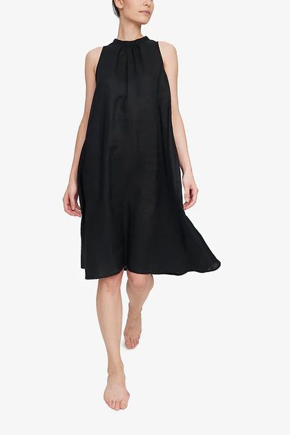 Bare Shoulder Dress Black Linen | The Sleep Shirt