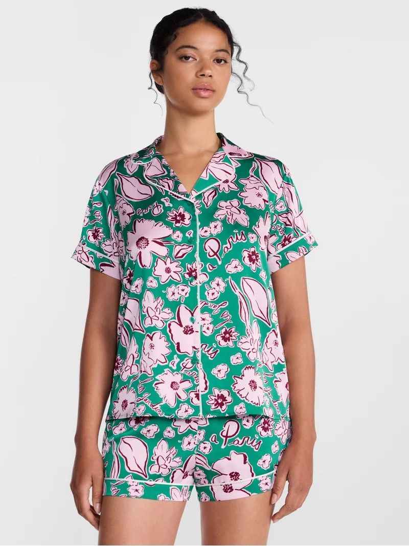 Joyspun Women\u2019s Stretch Satin Sleep Top and Shorts, 2-Piece Set, Sizes XS to 3X | Walmart (US)
