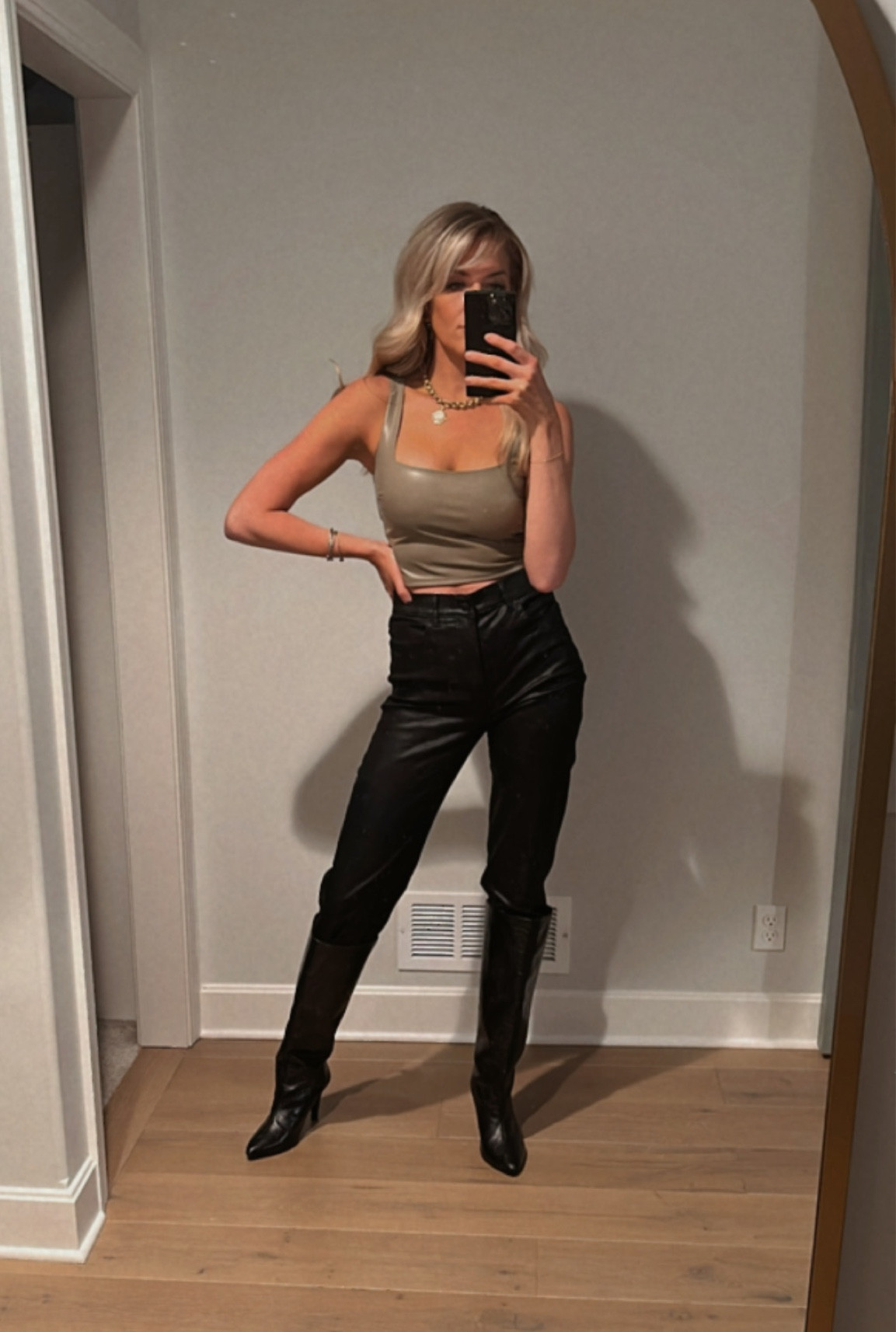 Faux leather top, black high rise pants and croc leather boots 👢 

#LTKsalealert #LTKstyletip