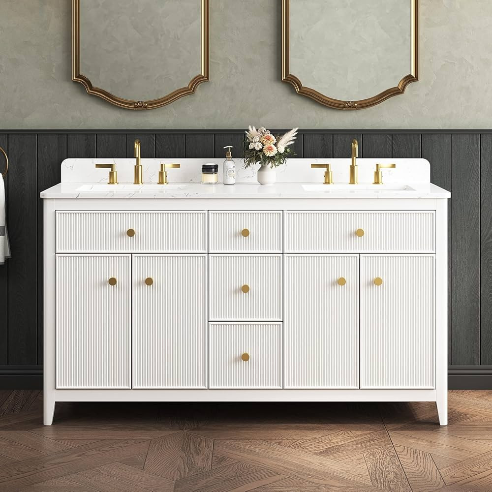 60 Inch Bathroom Vanity with Double Sink, Wood Frame Bathroom Sink Cabinet with Soft-Closing Door... | Amazon (US)