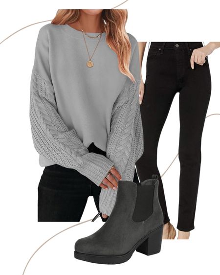 Black and grey winter outfits

Oversized, grey cable knit sweater 
Black jeans 
Dark grey ankle boots 

#LTKfindsunder50 #LTKfindsunder100 #LTKstyletip