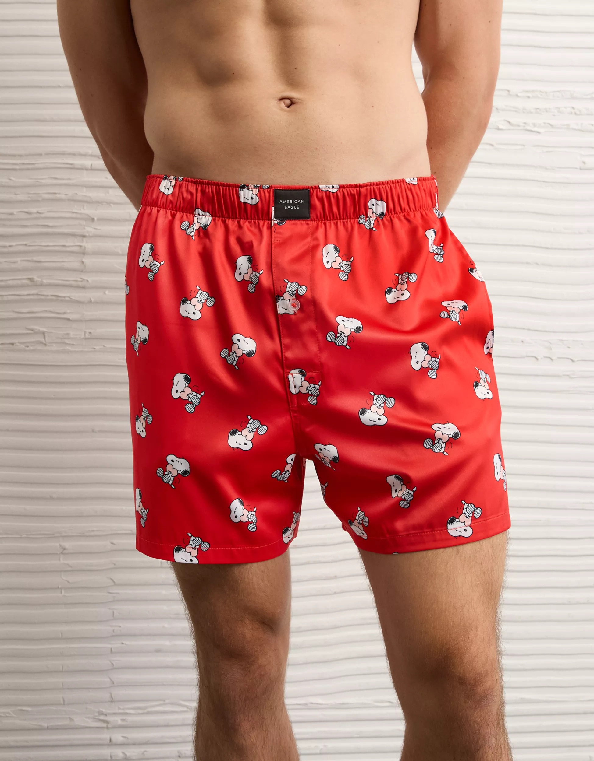 AE Men's Snoopy Satin Pocket Boxer Short | American Eagle Outfitters (US & CA)