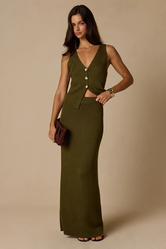 Wyller Olive Green Knit Two-Piece Maxi Dress | Lulus