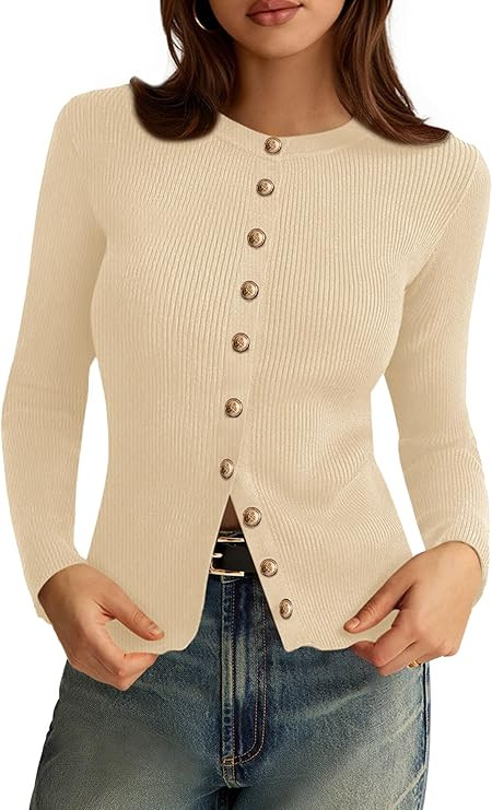 PRETTYGARDEN Womens 2026 Fall Cardigan Sweaters Lightweight Long Sleeve Button up Ribbed Knit Top... | Amazon (US)