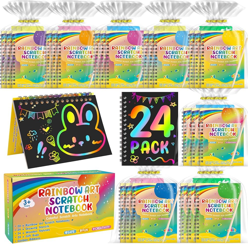 Scratch Arts Party Favors for Kids: 24 Pack Rainbow Art Scratch Notebook, Art Craft Kit Goodie Ba... | Amazon (US)
