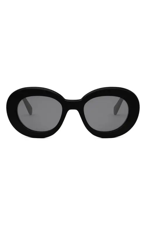 CELINE Triomphe 53mm Round Sunglasses in Shiny Black/smoke at Nordstrom | Nordstrom