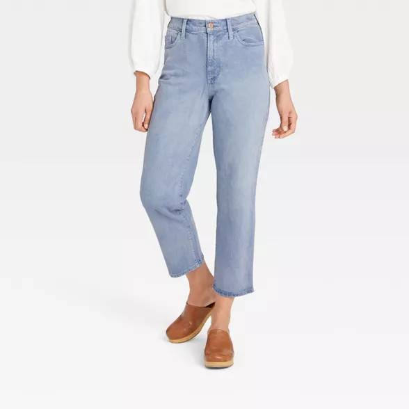 Women's Super-High Rise Vintage Straight Fit Cropped Jeans - Universal Thread™ Purple | Target