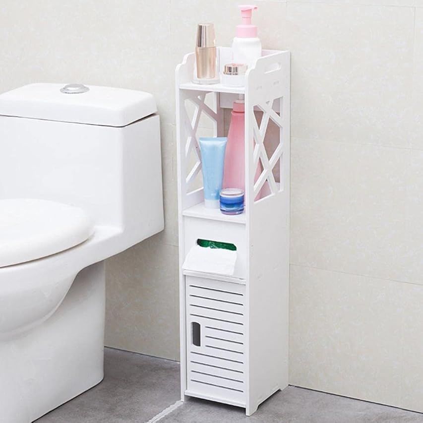 Amazon.com: AOJEZOR Small Bathroom Storage Corner Floor Cabinet with Doors and Shelves,Thin Toilet V | Amazon (US)