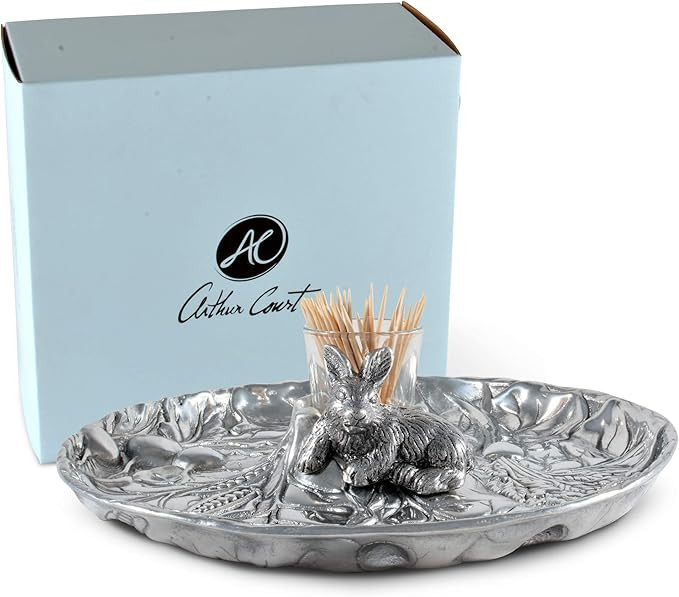Arthur Court Aluminum Metal Rabbit Bunny Pattern Tidbit Cheese Hors d'oeuvres Tray with Glass for... | Amazon (US)