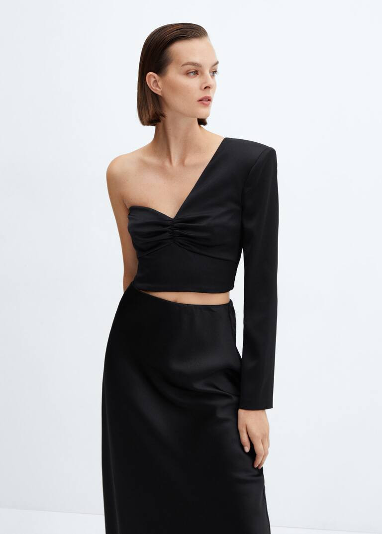 Asymmetrical cropped blouse -  Women | Mango USA | MANGO (US)