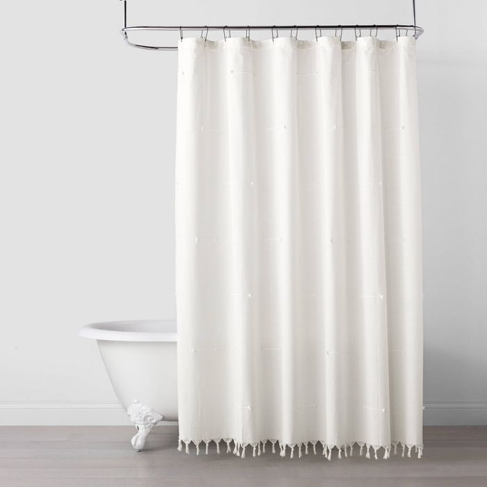 Clip Stitch Knotted Fringe Shower Curtain Sour Cream - Hearth & Hand™ with Magnolia | Target