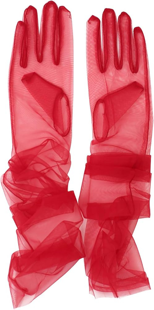 Women's Wedding Bridal Mesh Tulle Gloves Long Opera Hallowmas Costume Party Gloves 27" Elbow Leng... | Amazon (US)