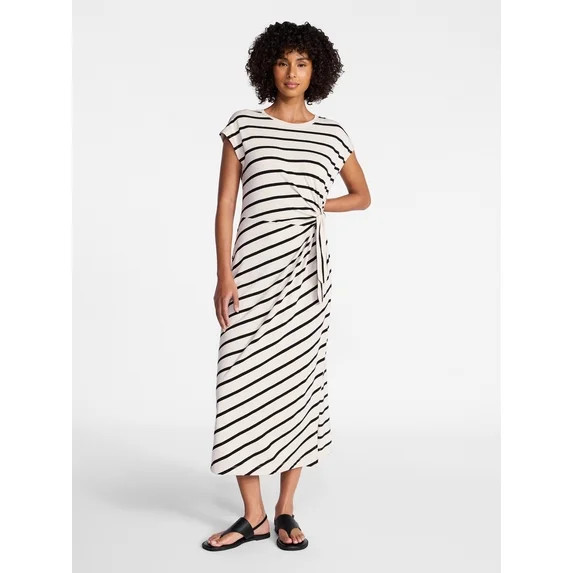 Time and Tru Women's and Women's Plus Side Tie Midi Dress with Dolman Sleeves, Sizes XS-4X | Walmart (US)
