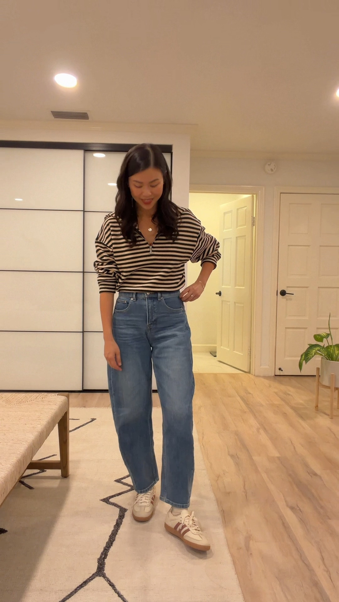Wearing the sweater, barrel jeans, wide-leg pants, leather bag, and shoes on repeat lately, and most are on rare Black Friday sale right now. For sizing: I’m 5’7”, 122 lbs, wearing S in both pants and the sweater, and sized down 1/2 in the shoes since they run a bit big. 

#LTKHoliday #LTKCyberWeek #LTKmomlife