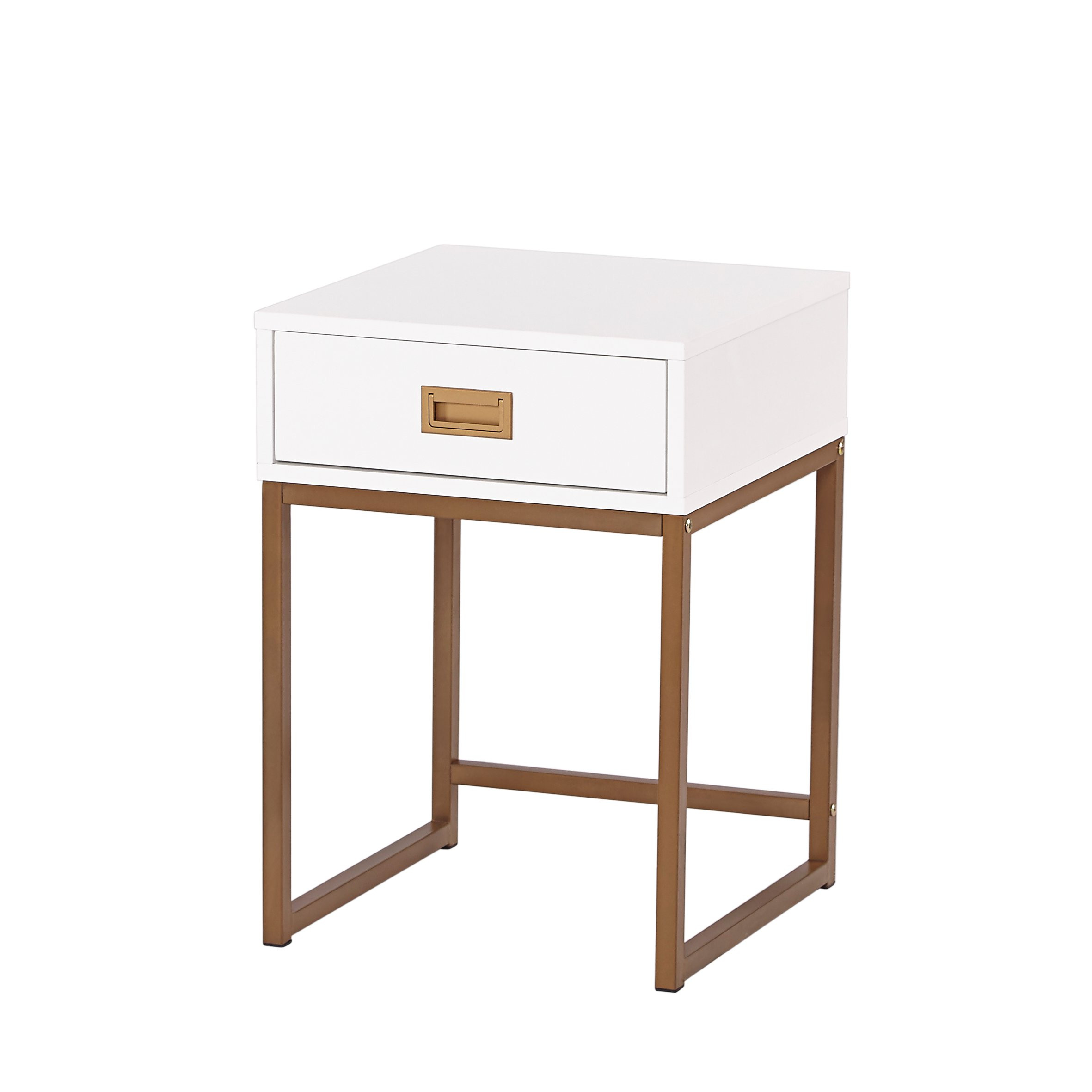 White/Golden Finish Modern Nightstand Side End Table with Drawer | Amazon (US)
