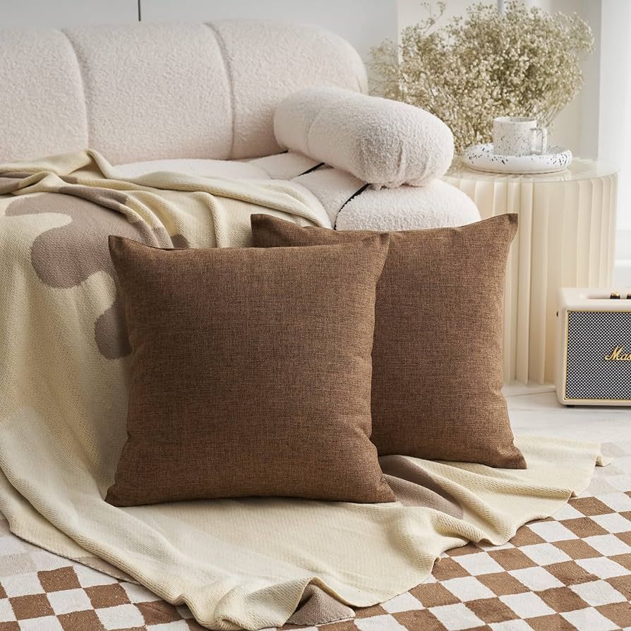 Demetex 24x24 Brown Pillow Covers Set of 2 Modern Sauare Decorative Burlap Pillowcases Soft Solid... | Amazon (US)