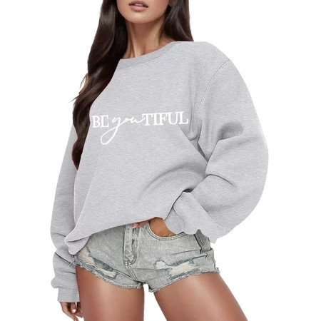 KaLI_store Crew Neck Sweatshirts Women Sweatshirts for Women Crewneck Long Sleeve Shirts Tunic Tops for Leggings Grey S | Walmart (US)