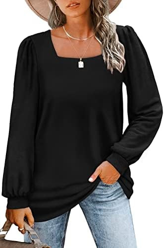 WIHOLL Tunic Tops for Women Loose Fit Long Sleeve Shirts Square Neck Tops | Amazon (US)