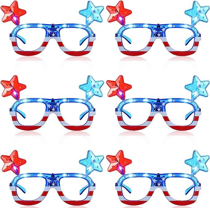 6 Pairs Independence Day Light up Glasses Flashing American Flag Sunglasses Frame with LED 4th of... | Amazon (US)