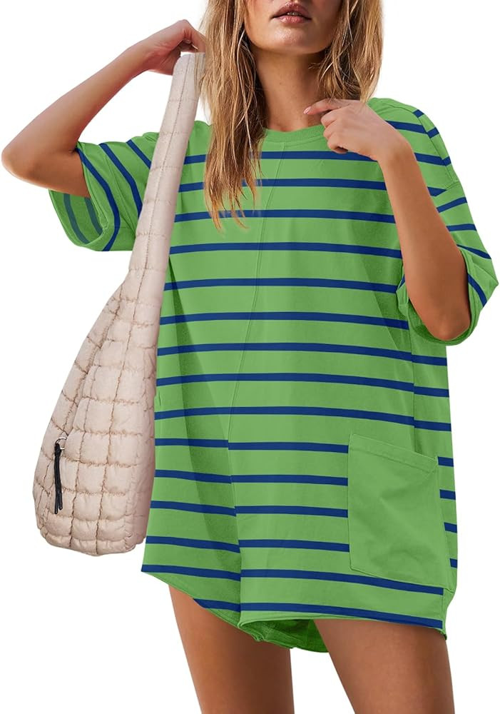 Yanekop Womens Summer Romper Casual Oversized Short Rompers Short Sleeve Workout Reversible Athle... | Amazon (US)