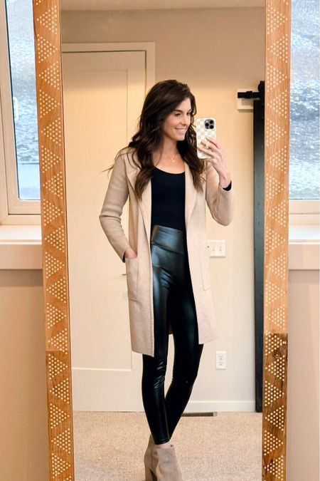 I love this brown coat paired with a black top, faux leather leggings and cute boots! 
#outfitinspo #wardroberefresh #fashionfinds #vacationlook

#LTKshoecrush #LTKtravel #LTKstyletip