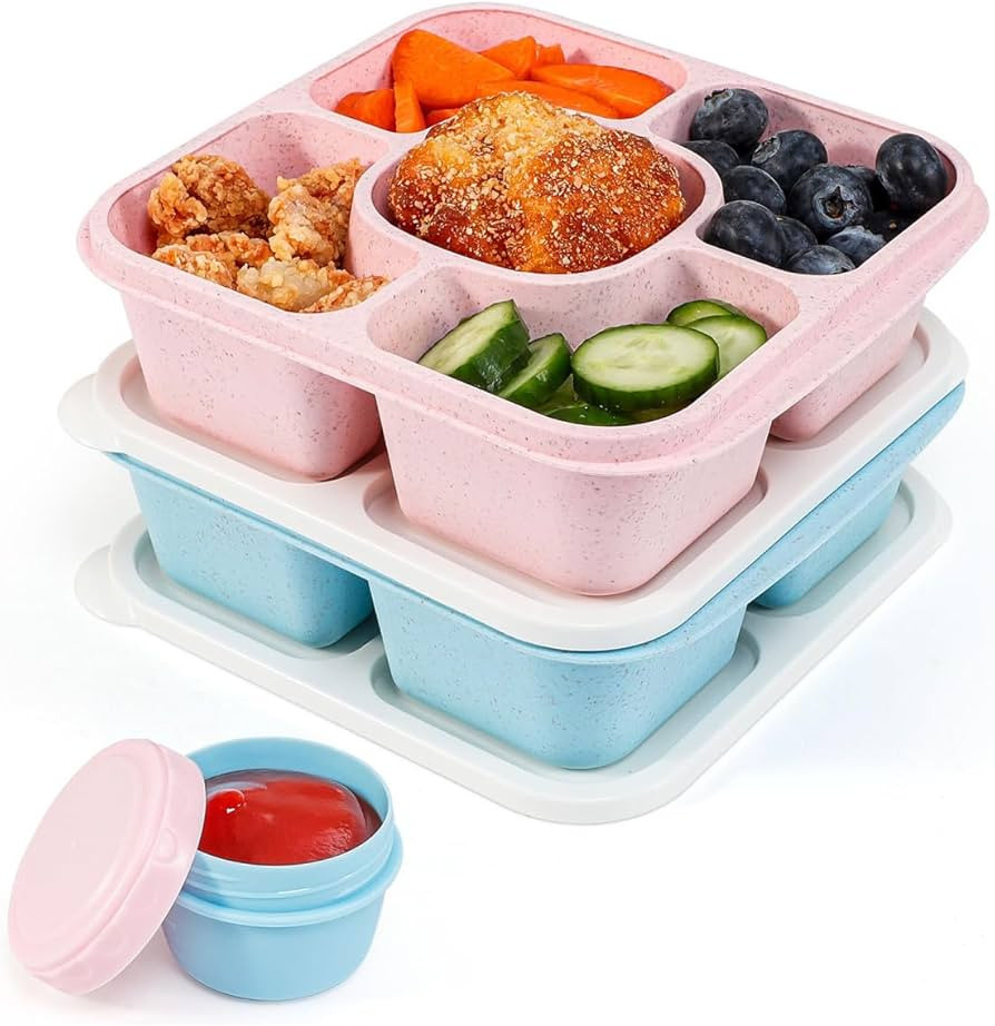 Original Lunchable Snack Containers - 5 Compartments Bento Snack Boxes with 1 Leakproof Small Con... | Amazon (US)