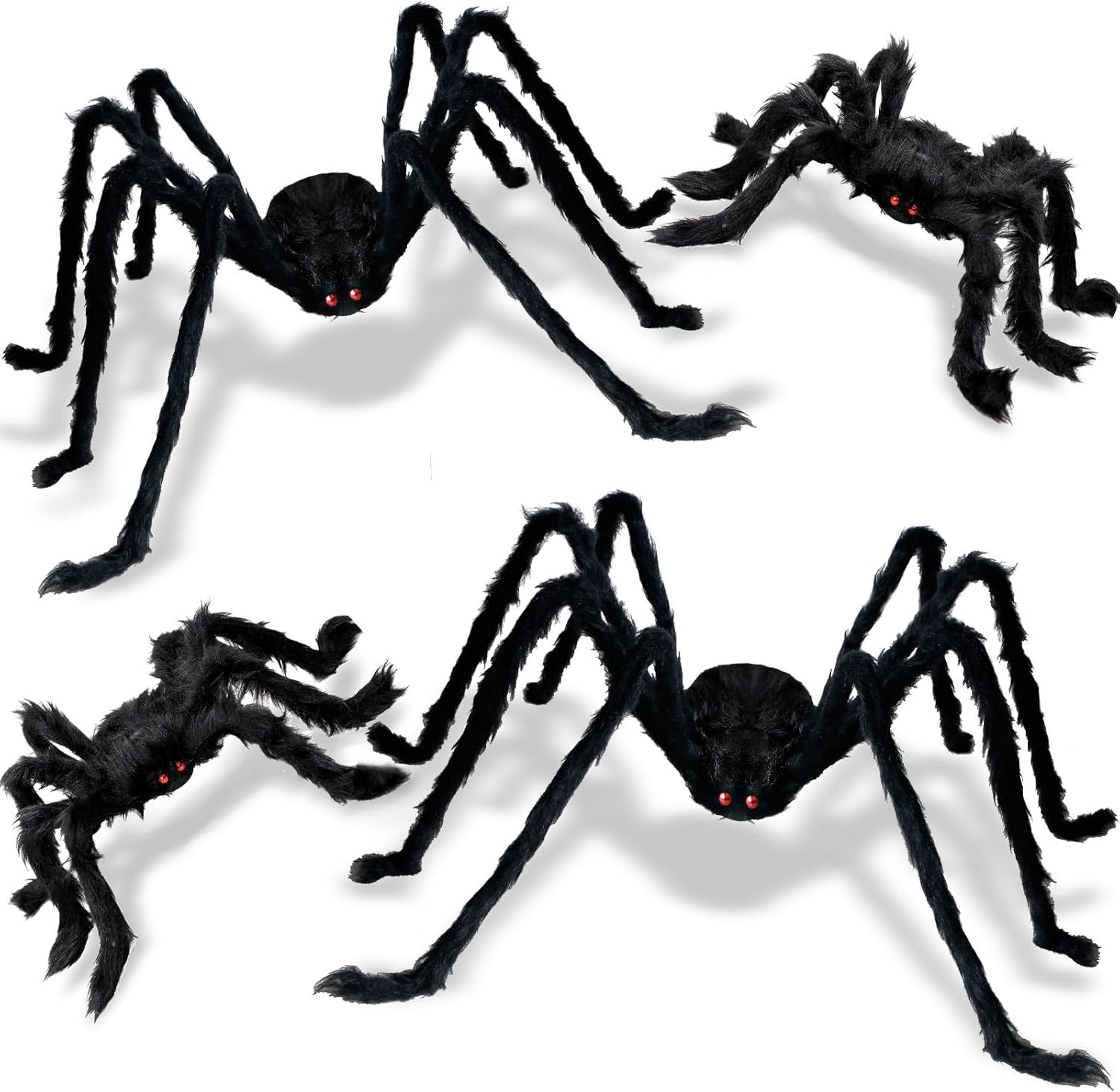 4 Pack Giant Halloween Spiders Decorations Indoor Realistic Hairy Halloween Spiders Sets for Outdoor Yard Home Decor (2pcs 2.5 FT + 2pcs 5 FT) | Amazon (US)