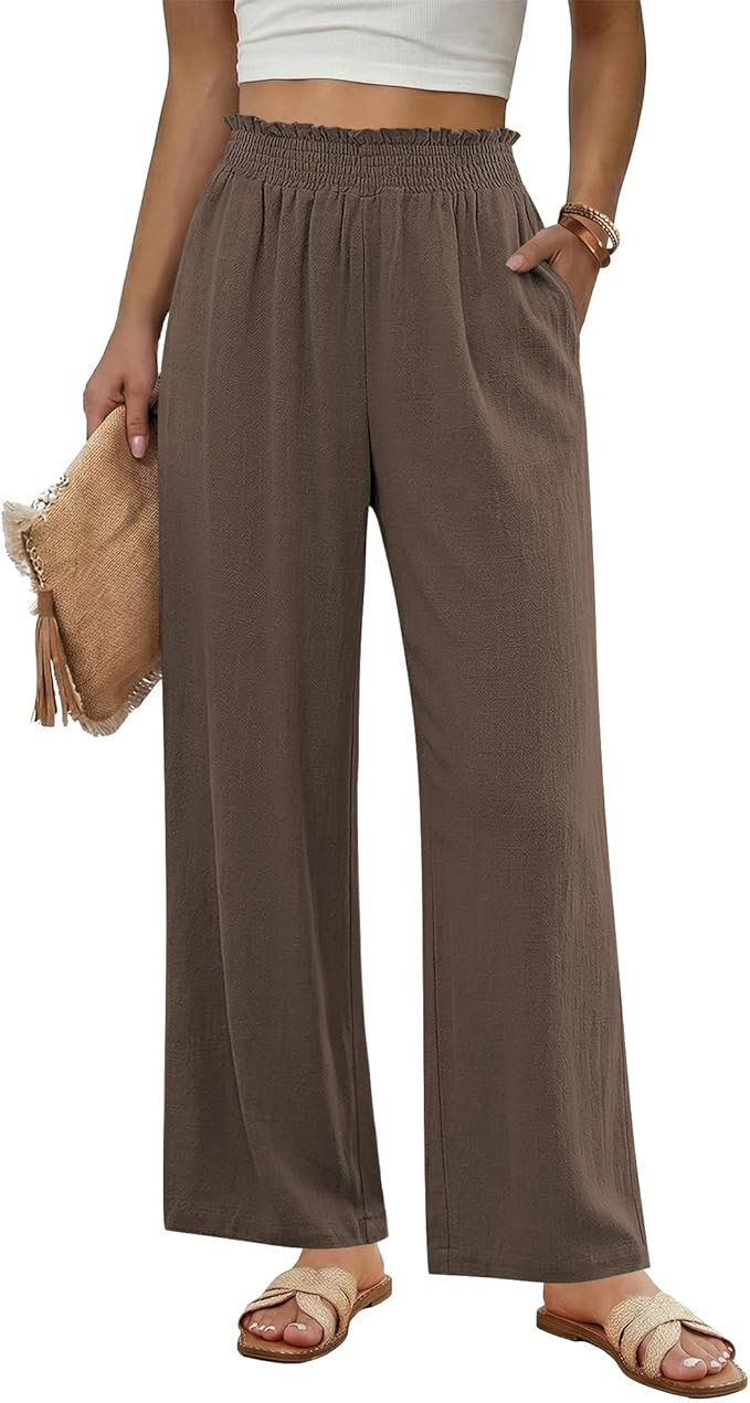 GRAPENT Linen Pants for Women Wide Leg High Waisted Paper Bag Smocked Waist Casual Summer Beach V... | Amazon (US)