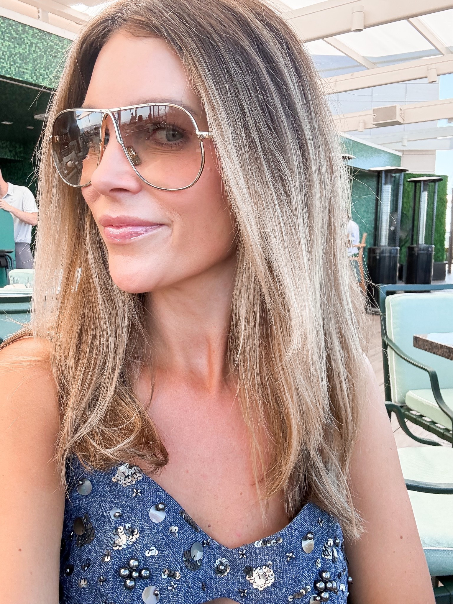 Having the best time in Beverly Hills!! 
Anthropologie denim embellished dress
Amazon sweater 
Chanel ballet flats 
Chanel purse 
Miu miu sunglasses 

#LTKOver40 #LTKStyleTip