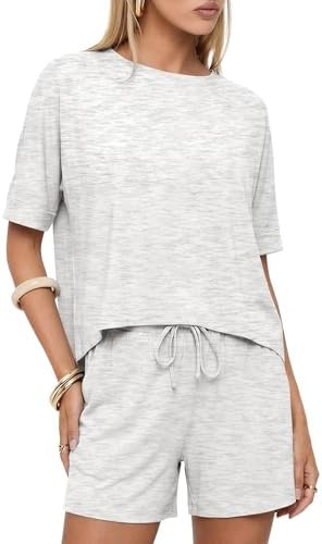 Darong Women's 2 Piece Lounge Sets Summer Matching Outfits Short Sleeve Tops Drawstring Shorts Lo... | Amazon (US)