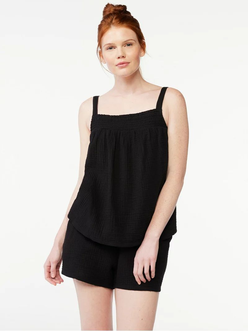 Joyspun Women's Gauze Smocked Cami Top and Shorts Sleep Set, Sizes S to 3X | Walmart (US)